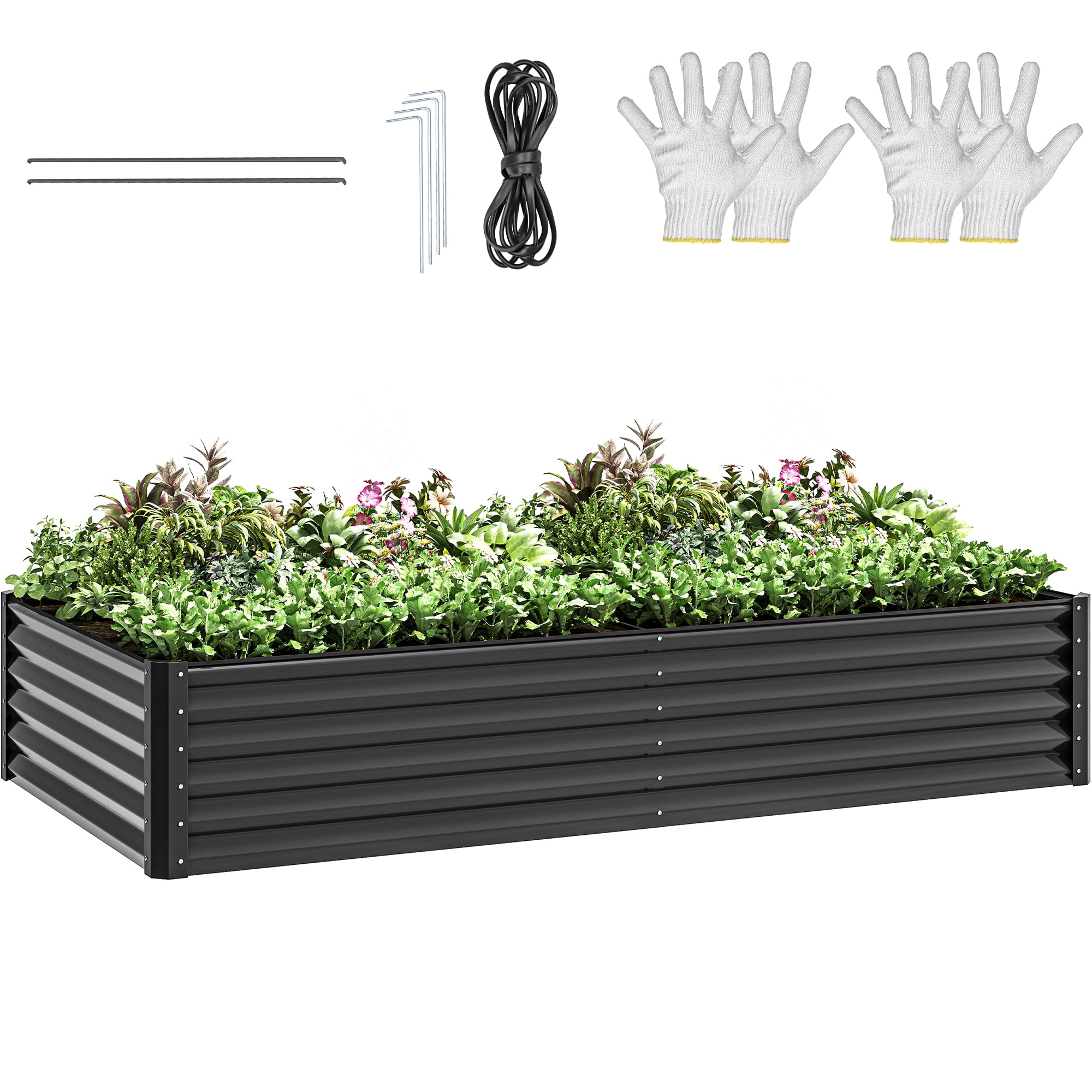 Uforic 8ftx4ftx1.5ft Large Raised Garden Bed Kit,Outdoor Galvanized Metal Patio Planter Box with Safety Rubber & Gloves, for Vegetables Flowers,Black