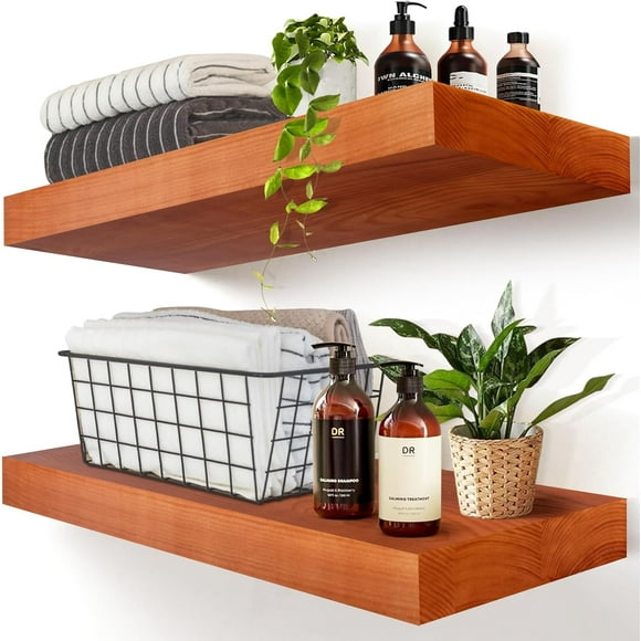 2 Pc Natural Pine Wooden Floating Shelves Wall Mounted; Tablette Flottante Murale; Wall Shelves for Living Room, Bathroom, Kitchen and Bedroom Bookshelf (Honey Oak, 16)