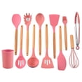 thumbnail image 2 of Cocina Herramientas de cocina Conjunto Mangos de madera Silicona Manejo de aceite Cepillo de aceite Spaghetti Garra Horneado Hogar para el hogar Utensilios de cocina Accesorios Pink 12 piezas Speravity HA028300-06, 2 of 7
