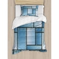 thumbnail image 3 of Country Duvet Cover Set Queen Size, Patchwork of Different Size Blue Toned Shapes Pattern with Vertical Warp Beam Artprint, Decorative 3 Piece Bedding Set with 2 Pillow Shams, Blue, by Ambesonne, 3 of 3