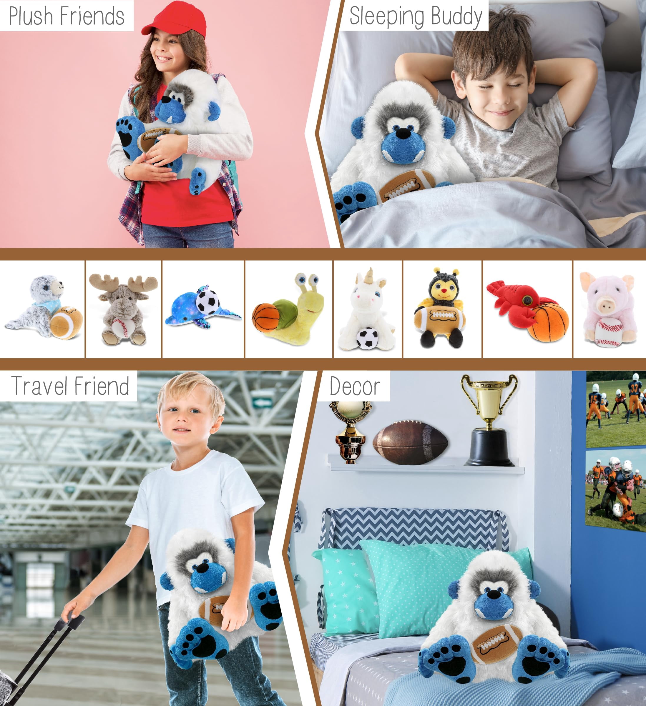 DolliBu Super Soft Yeti Stuffed Animal with Football Plush - Soft Huggable Yeti, Adorable Playtime Plush Toy, Cute Mountain Life Gift Doll Animal Toy for Kids and Adults - 12 Inches