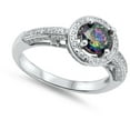 thumbnail image 4 of CHOOSE YOUR COLOR Women's Wedding Multi-color CZ Halo Ring .925 Sterling Silver Band Black Female Size 10, 4 of 4