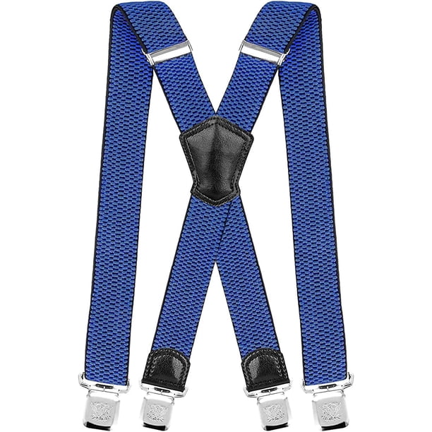 Yosoo Men's 50mm Wide Suspenders - Heavy Duty Adjustable Braces With Leather Crosspatch (Black/Red Striped)