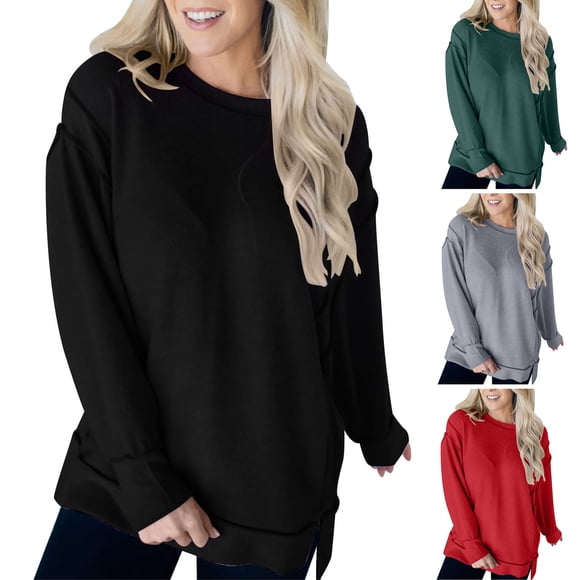 breaise Oversize Shirts for Women Long Sleeve Solid Sweatshirt Loose Fit Crewneck Tops Spring Going Out Pullover Tee S-3XL