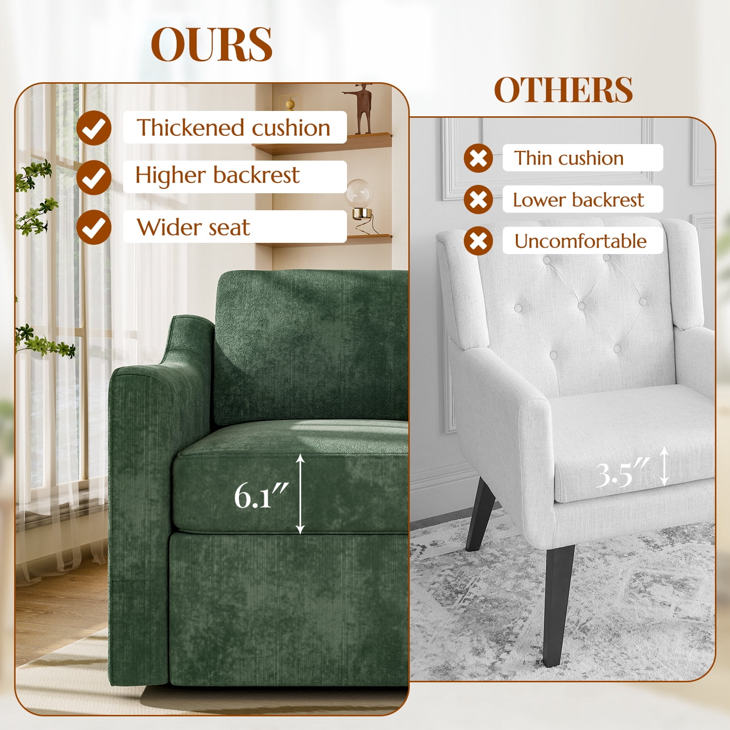 ZBOM 360° Swivel Modern Accent Chair Set of 2, Large Comfy Reading Chairs, Accent Square Single-seat Armchair Upholstered Sofa for Reading, Living Room, Bedroom, Green