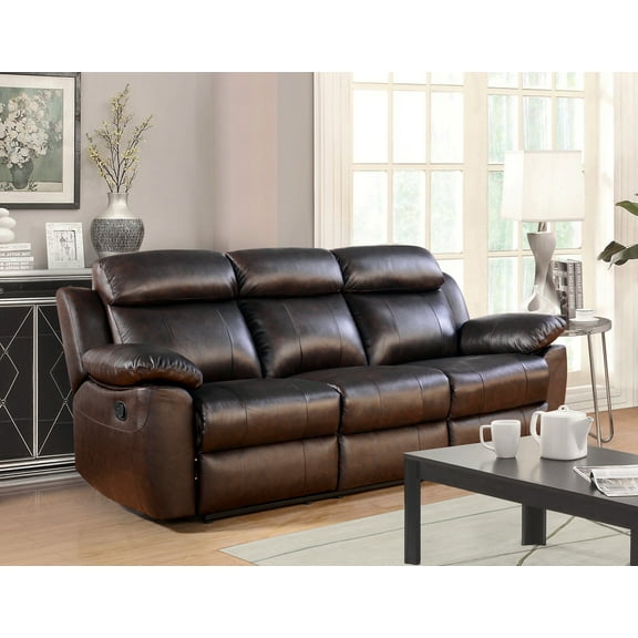 Devon and Claire Brandy Brown Top Grain Leather Reclining Sofa