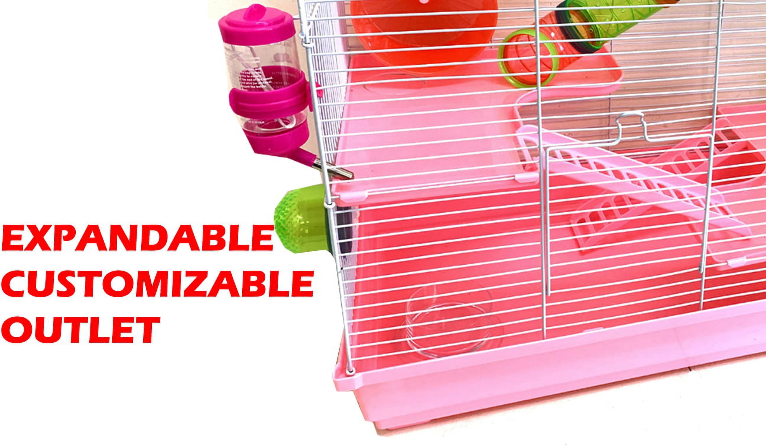 Pink Large 3-Story Hamster Habitat House Critters Expandable and Customizable Cage Gerbil Mouse Mice Complete Set of Accessories Crossover Tube Tunnel
