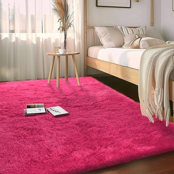 Socofuz Super Soft Fluffy Rosy Red Carpet - 5×7ft Modern Rug Living Room, Children's Nursery, Non-Slip Bottom