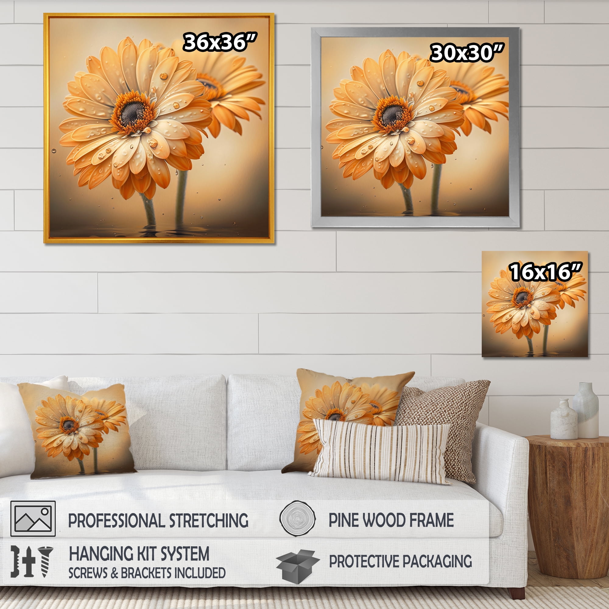 Designart Orange And White Daisy'S I Canvas Wall Art