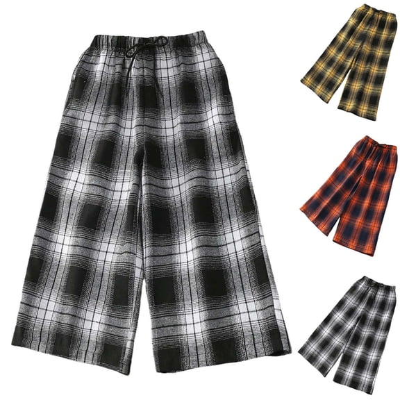 Bovxnpu Girls Plaid Wide Leg Pants Loungewear Pants Plaid Straight Leg Girls Summer Fashion Daily Casual Comfortable Wear Pants