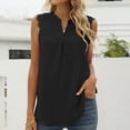 thumbnail image 2 of Mujeres Casual gasa cuello en V encaje Color sólido pulóver blusa sin mangas camiseta Tops tanque Pompotops lopia997428, 2 of 6