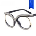 thumbnail image 4 of Montura de anteojos de montura grande con forma de búho con incrustaciones de diamantes, lentes planas, antiluz azul, montura de anteojos europea y americana, 4 of 5