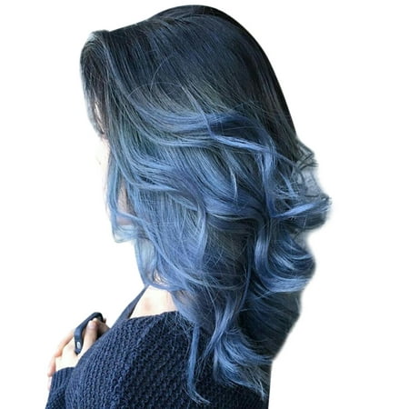 XIAQUJ Heat Resistant Women Black to Blue Long Wavy Wigs Hair Synthetic Full Wigs Wigs for Women Blue