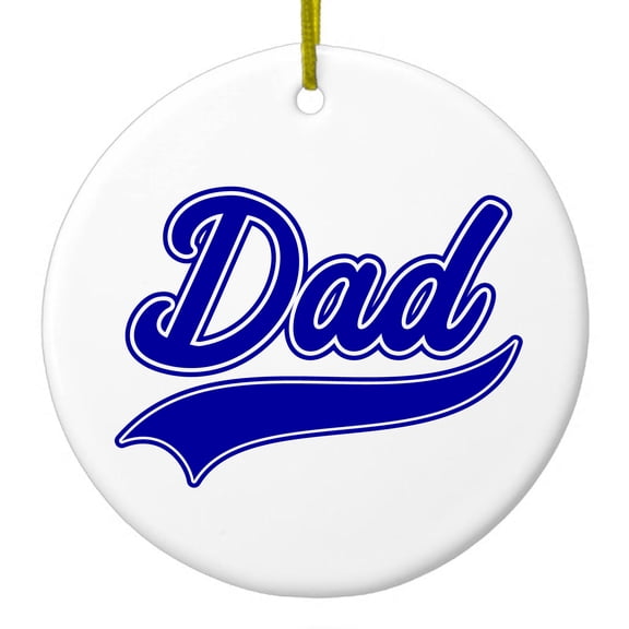 DistinctInk Hanging Ceramic Christmass Tree Ornament with Gold String - Great Gift / Present - 2 3/4 inch diameter - Dad Word Graphic Blue