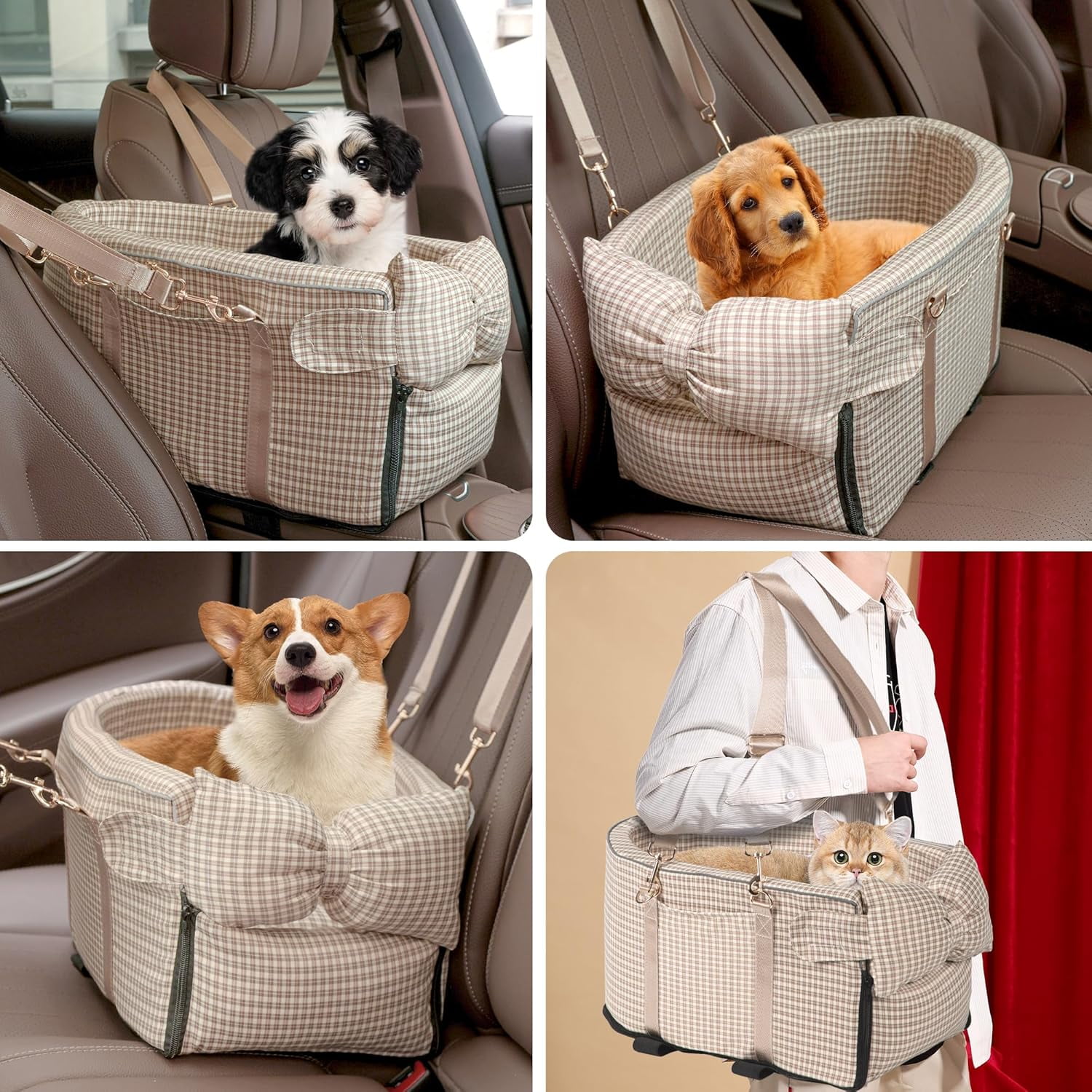 Sparklane - Center Console Dog Car Seat for Small Dog Removable Pet Car Seat with Cushion Board Safety Belt Console Dogs Seats for Mini Pet Puppy Up to 15 Lbs