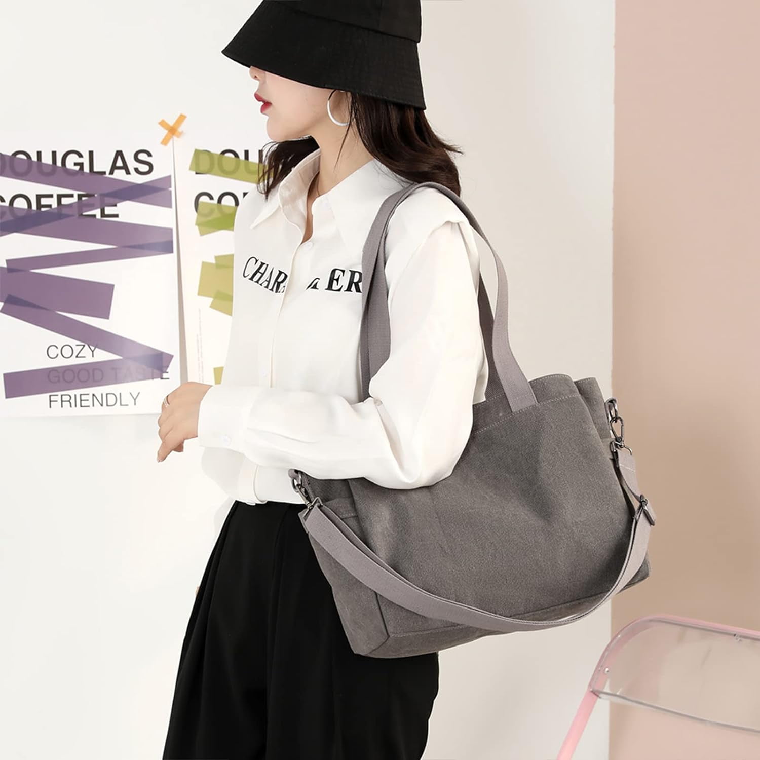 Hobo Handbags Canvas Crossbody Bag for Women, Multi Compartment Tote Purse Bags