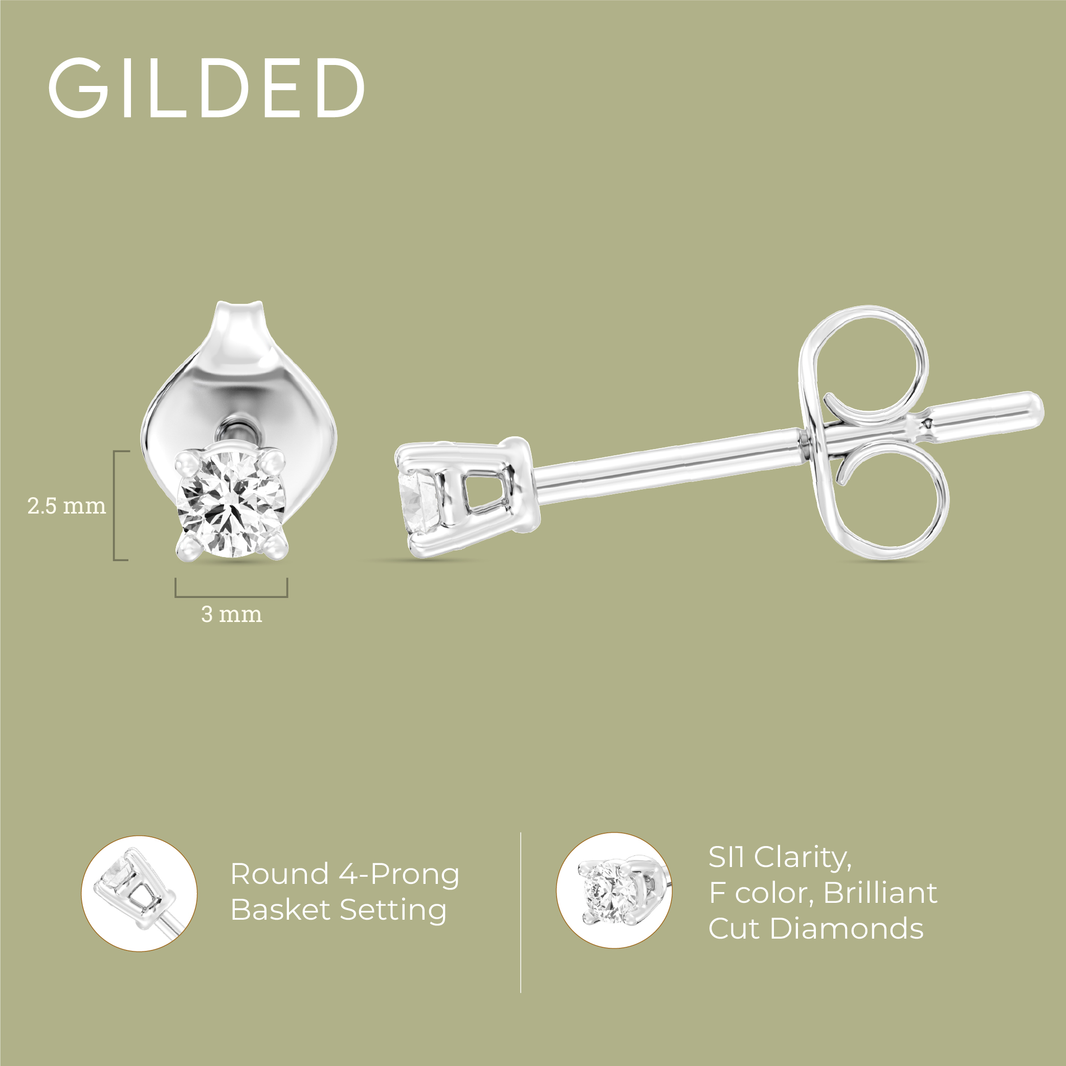 Gilded Lab-Grown Diamond Stud Earrings 925 Sterling photo 4