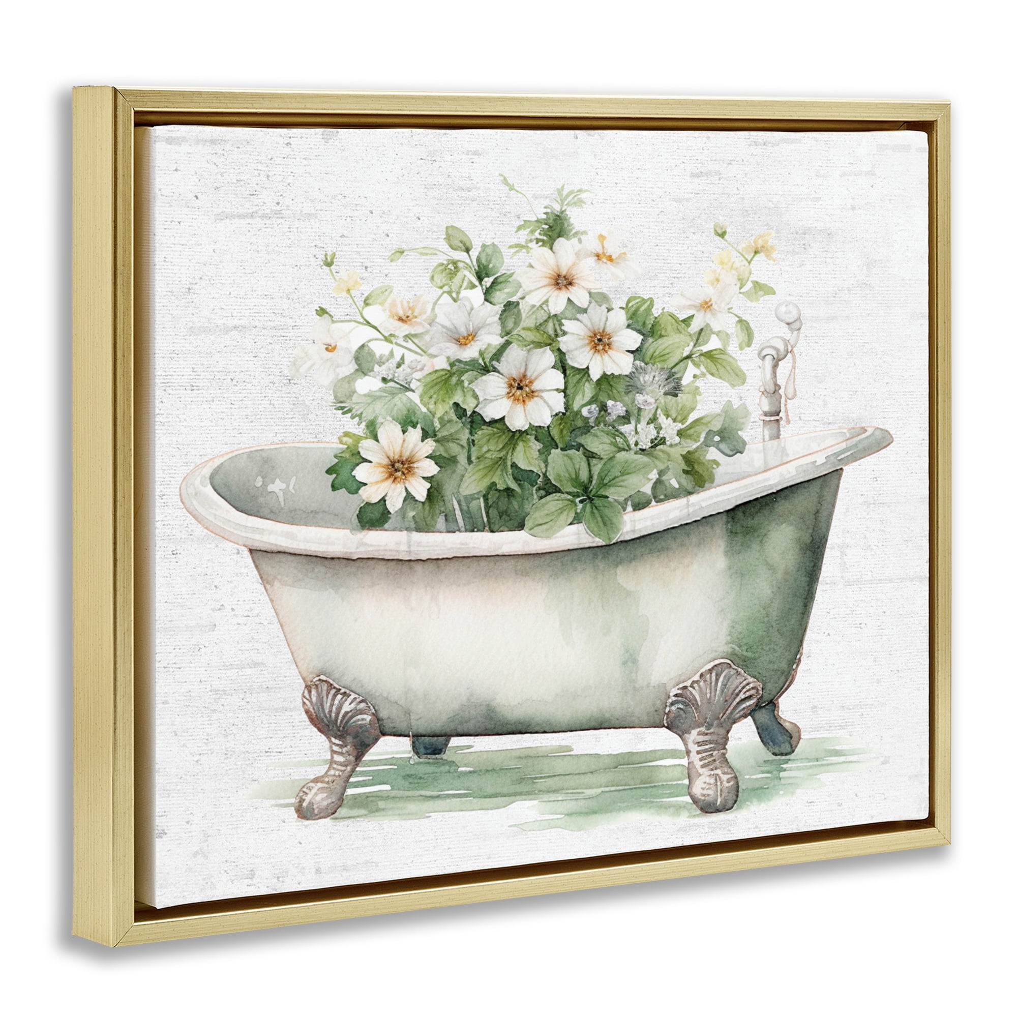 Boho Tub with Daisies Gold Framed Floater Canvas Wall Art, design by Lettered and Lined