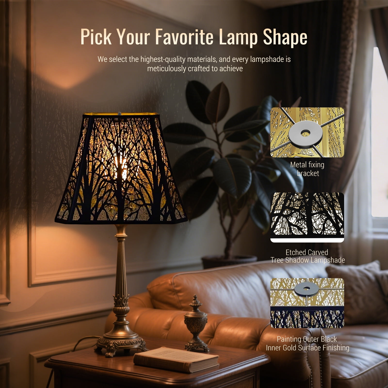 Metal Black Lampshade with Tree Pattern, 8×13.9×11 in ,AEELLEEA Medium Rectangle Lamp Shade for Table Lamps , Modern Floor Lampshades,Spider