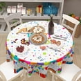 thumbnail image 5 of Happy Birthday Tablecloth Round 60 Inch Birthday Cake Gifts Coloured Flags Ribbon Stars Balloons Printed Table Cloth Polyester Table Cover for Birthday Party Kitchen Dining Room Outdoor Home Decor, 5 of 5