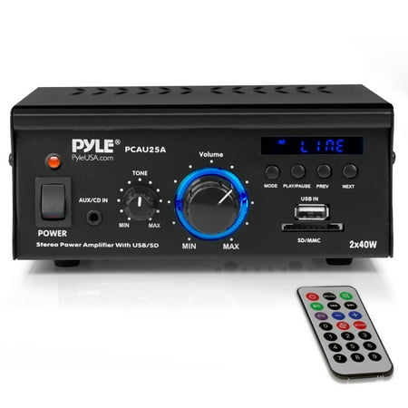 Built In Stereo Power Amp (PYLE PCAU25A - Stereo Power Amplifier System - Digital Audio Speaker Amp with MP3/AUX/USB/SD Readers, LED Display, 2 x 40)