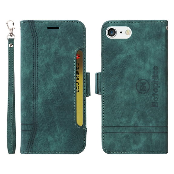 K-Lion Wallet Case for iPhone 7 Plus/iPhone 8 Plus,Shockproof Magnetic Clasp Folio Flip Kickstand ID Credit Card Slots Holder PU Leather Wallet Phone Cover with Wrist Strap,Green