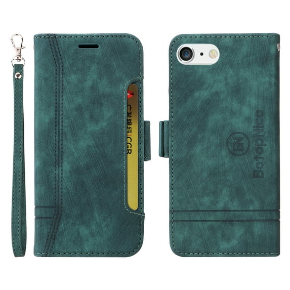 K-Lion Wallet Case for iPhone 7 Plus/iPhone 8 Plus,Shockproof Magnetic Clasp Folio Flip Kickstand ID Credit Card Slots Holder PU Leather Wallet Phone Cover with Wrist Strap,Green