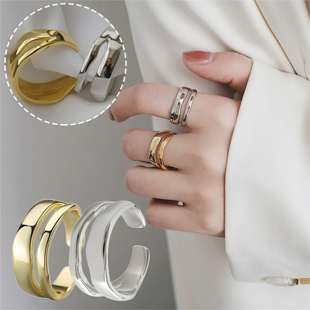 Set de anillos dobles de ondas ajustables - Joyería geométrica para el uso diario