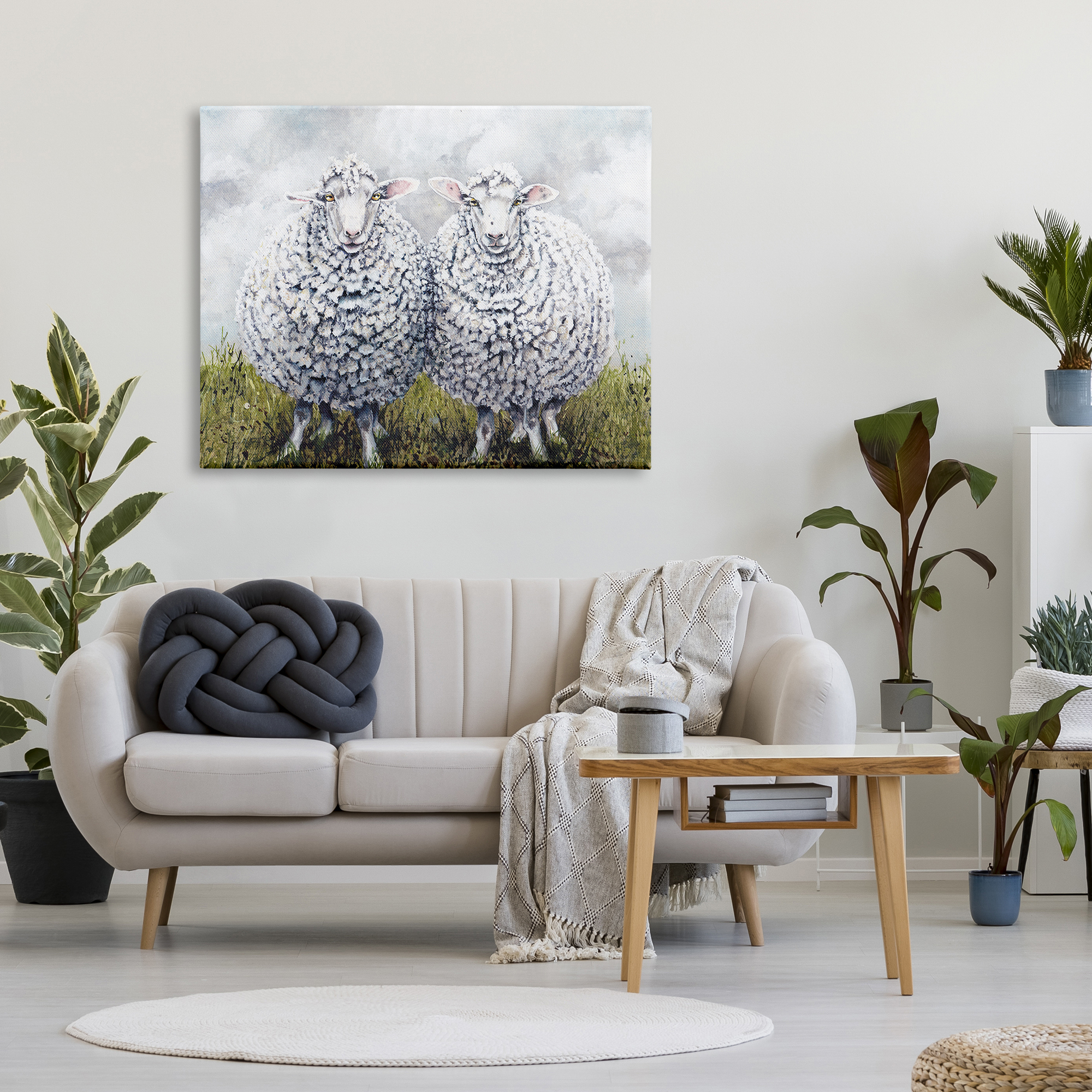 Stupell Industries Sheep Duo Farm Landscape Animals & Insects Painting Gallery Wrapped Canvas Print Wall Art, 48 x 36