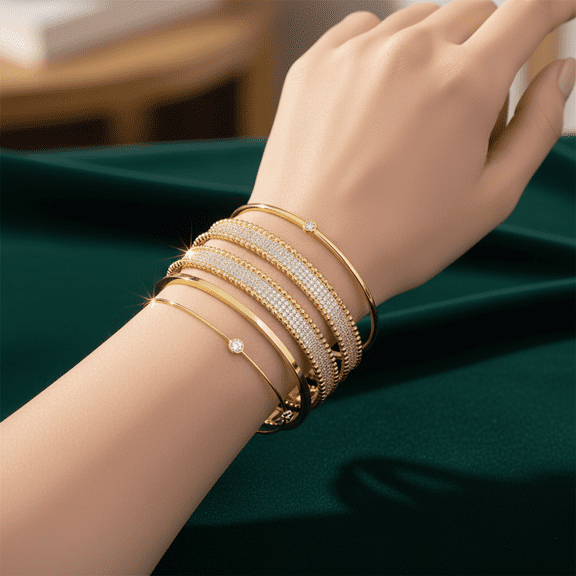 Bangle Bracelet with Sparkling Cubic Zirconia – Elegant Single Bangle for Women