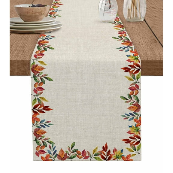 Vintage Maple Leaves Table Runner Retro Art Watercolor Rustic Tablerunners 13 x 108 Inch, Table Decorations Tabletop Scarf for Summer Gathering Holiday Farmhouse Kitchen Dining Decor