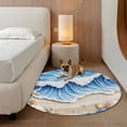 thumbnail image 3 of Blue Theme Round Living Room Rugs 8 ft, Beach Ocean Wave Starfish Shell Coastal Washable Large Area Rug with Non-Slip Sturdy Edge Binding Round Carpet for Dining Room Kitchen Office, 3 of 9