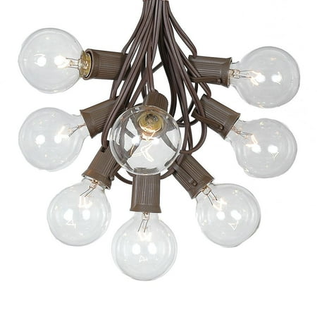 G50 Patio String Lights with 125 Clear Globe Bulbs – Outdoor String Lights – Market Bistro Café Hanging String Lights – Patio Garden Umbrella Globe Lights - Brown Wire - 100 Feet