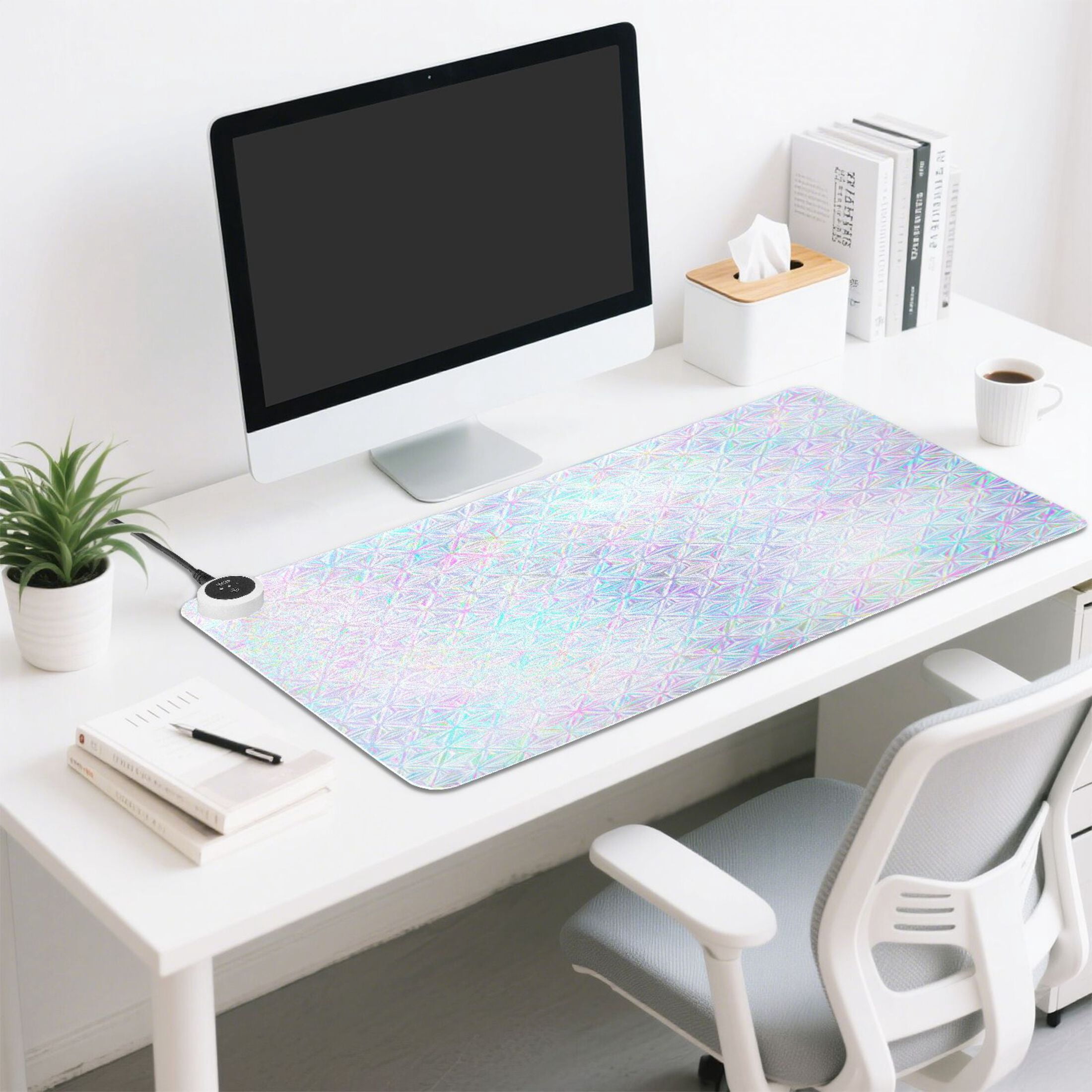 Large Heated Desk Mat Mouse Pad 31.5"x13"PU Leather Graphene Heating Desk Warmer with 3 Temperature Settings 110V US Plug Non-Slip Warm Pad for Home, Office, and Gaming Pastel Prism Star Pattern
