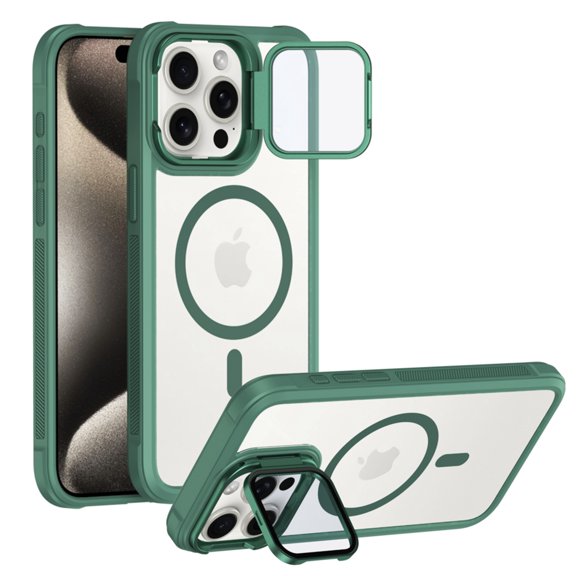 Dteck Magnetic Case for iPhone 14 Plus, Compatible with MagSafe, Full Tempered Glass Camera Cover Metal Invisible Kickstand, Military-Grade Protection Clear Case for iPhone 14 Plus,Green
