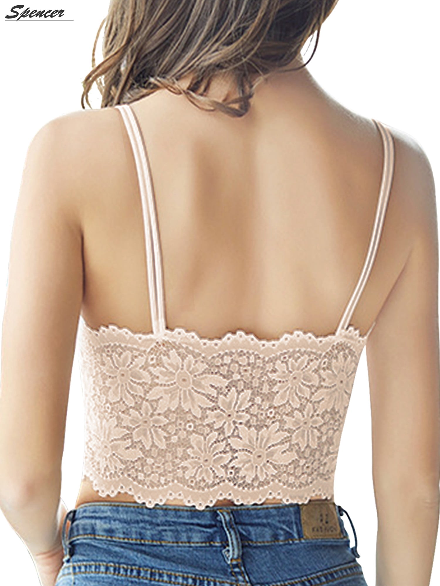 Spencer Womens Sexy Lace Backless Bralette Bra Vest Crochet Tank Camisole Padded Bra Crop Top Lingerie "M,Apricot"