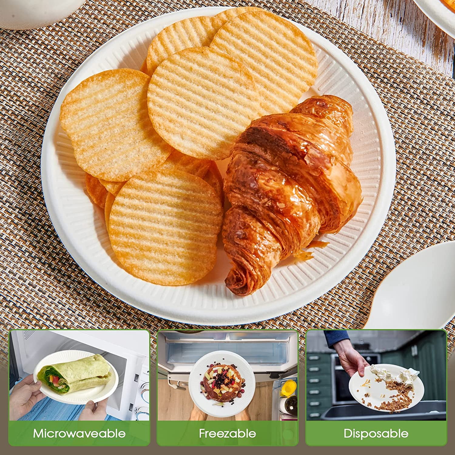 100% Compostable Small Paper Plates, 300 Pack 6 Inch Disposable Paper Plates, Uncoated Biodegradable, Made of Sugar Cane Fibers, Perfect for Sandwich, Cake, and Snack