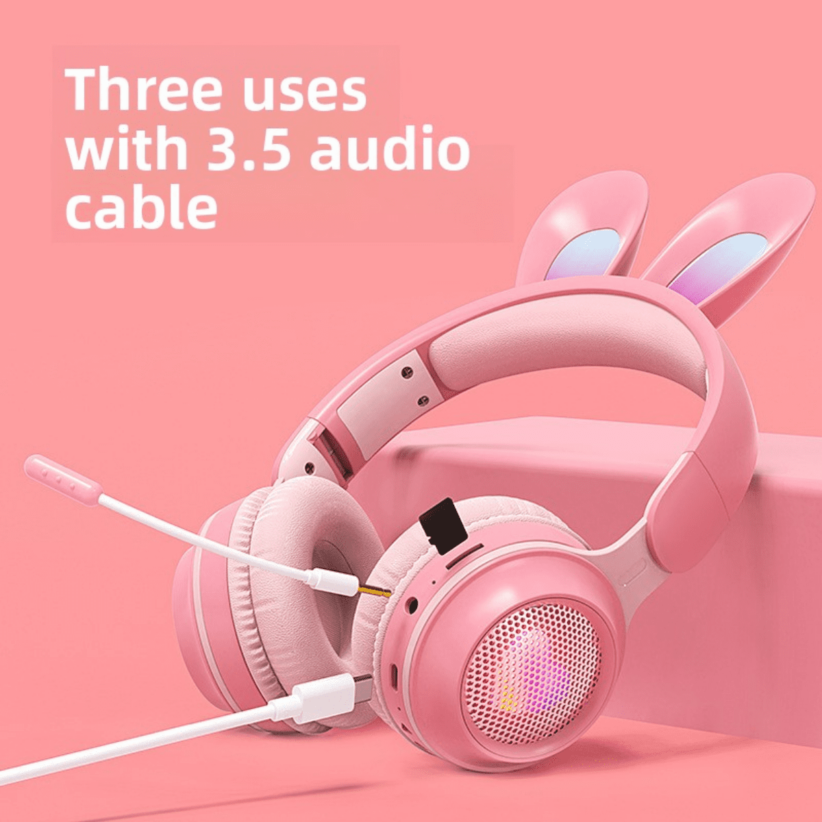 Rabbit Ear Headset Bluetooth Wireless LED Children's Headphones With Microphone Comfortable Overhead Design For Kids