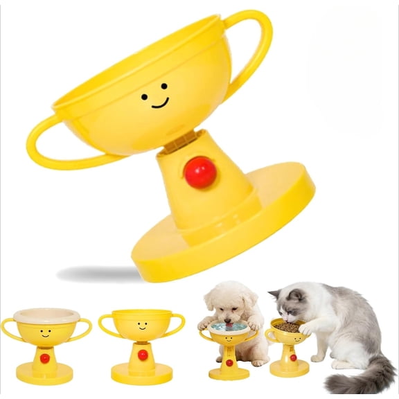 Adjustable Elevated Cat Bowl & Small Pet Feeder, Cute Trophy-Shaped Ceramic Pet Bowl, Elevated Cat Food and Water Bowl with 5 Adjustable Heights & 60° Tilt Angle
