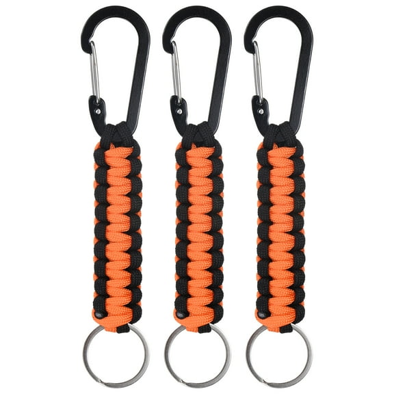 Uxcell 3-Pack Braided Paracord Keychain with Clips, 6.7 Inch Paracord Lanyard Clips Durable Hanger Hook for Backpacks Water Bottle for Camping/Hiking/Fishing/Traveling [Orange And Black]