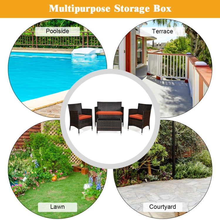 Aimee Lii 4 Pieces Patio Cushioned Wicker Conversation Set, Outdoor Sectional Set with with Glass Coffee Table, Orange Aimee Lii 4 Pieces Patio Cushioned Wicker Conversation Set, Outdoor Sectional Set with with Glass Coffee Table, Orange