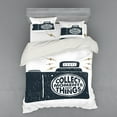 thumbnail image 1 of Saying Duvet Cover Set, Sketchy Frontal View of a Photo Camera with Round Typographic Design, Bedding Set with Shams and Fitted Sheet, 3 Sizes, by Ambesonne, 1 of 3