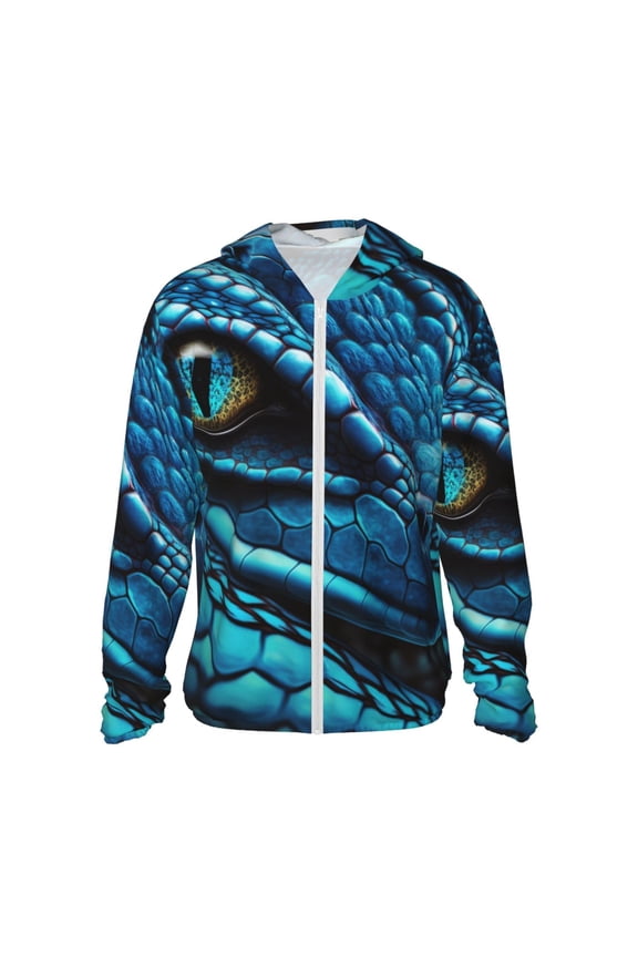 Blue Viper Snake Closeup Face Print Adult Hoodie Shirts Rash Guard for Men Women,Long Sleeve Sun Protection Fishing Shirts for Athletic Running Swim-Large
