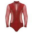 thumbnail image 3 of TiaoBug Men Ballroom Dancing Outfits Professional Latin Dance Shirt Bodysuit with Black Pants Set Red S, 3 of 7