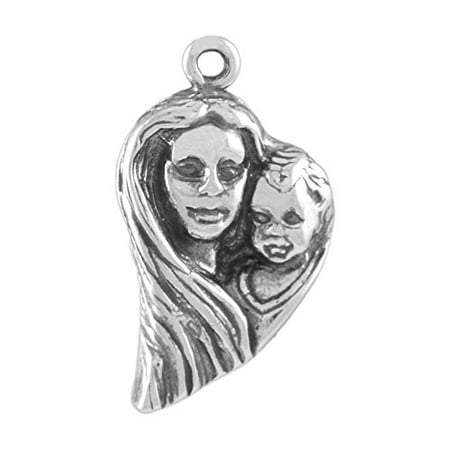 Sterling Silver Mop - Sterling Silver Mother and Child Heart Outline Charm or Pendant Item #13577