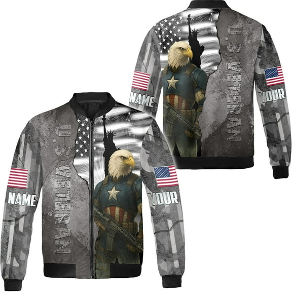 Lotusprinthandmade Personalized US Veteran Eagle America Flag All-over Print Bomber Jacket S-5XL Multicolor (S), custom name veteran bomber jacket