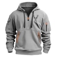 thumbnail image 2 of Jinhomg Men's Spring Pullover Sweatshirt Big and Tall Comfy Quarter Zip Military Hoodie Casual Loose Graphic Long Sleeve Workout Tops with Pockets Gray XL, 2 of 3