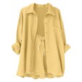 thumbnail image 4 of LYXSSBYX 2 Piece Sets for Women Summer Women's Summer Two Piece Neck Long Sleeve Shirt High Waist Drawstring Large Shorts Casual Set, 4 of 4