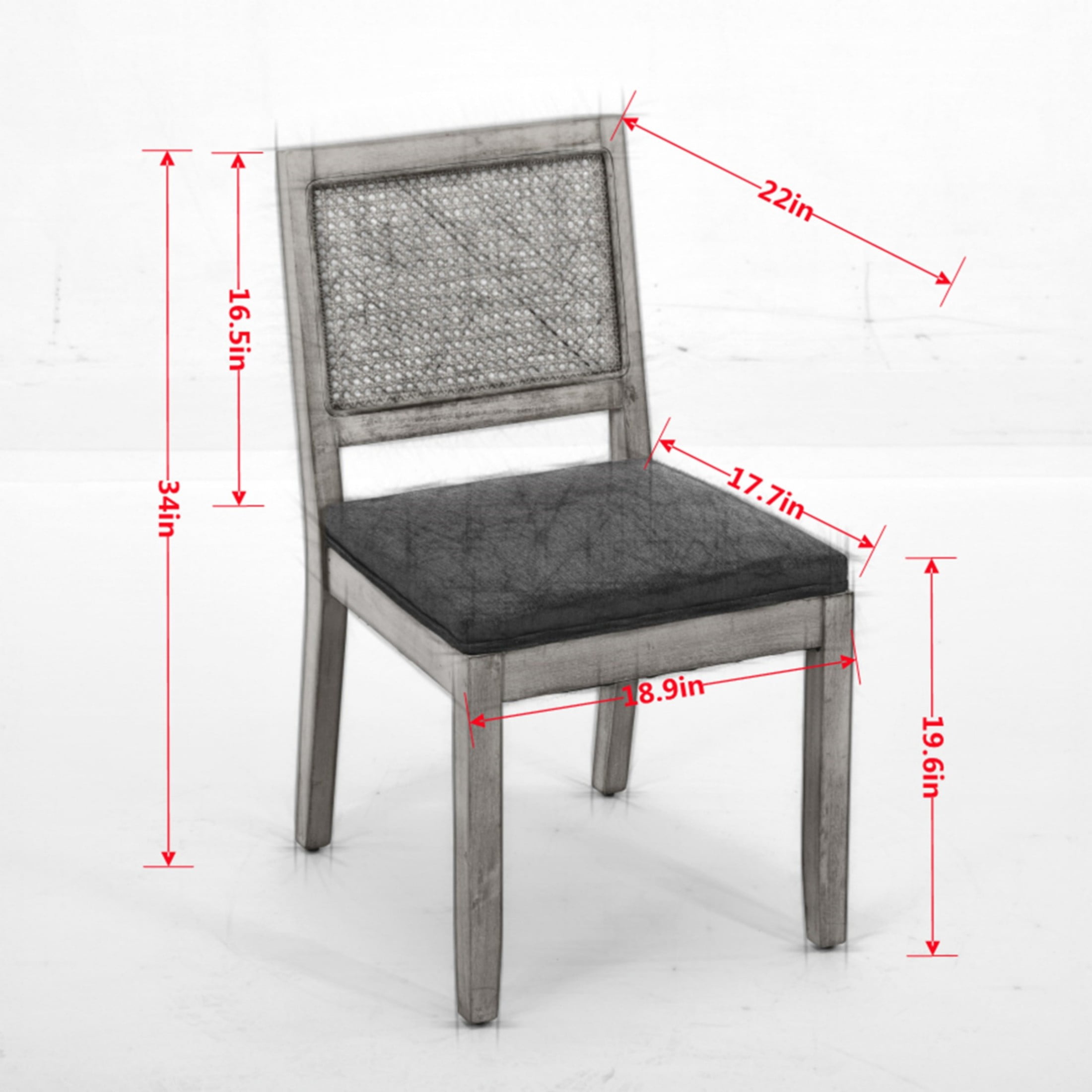 Noble House Set of 2 Farmhouse Dining Chairs with Cane Back, Rubberwood Frame, Gray