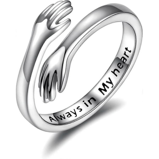 925 Sterling Silver Hug Rings For Women I Love You Forever Hug Ring Adjustable Band Jewelry Gift For Teen Girls Couples Hugging Hand Rings Silver Plat
